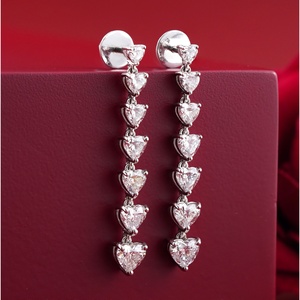 14K White Gold Heart Cut Lab Grown Diamond Linear Drop Earrings 5.36 CT - Product Image 2