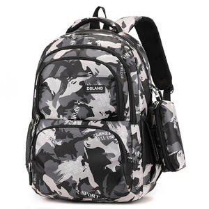 Sac à dos scolaire camouflage bleu résistant à l'eau avec plusieurs poches, ensemble de sacs à dos de jour - Product Image 2
