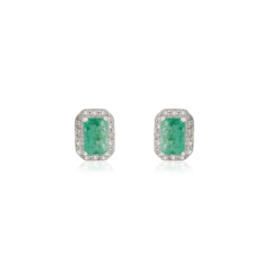 Minimal Simple Design 925 <b>Sterling</b> <b>Silver</b> 100% Genuine Emerald & Diamond Cluster <b>Stud</b> Earrings For Women's - Product Image 1