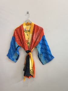 Robe kimono courte en soie pour femme, peignoir vintage, tenue d'été - Product Image 6