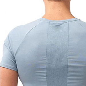 T-shirt de sport pour homme, coupe ajustée, col rond, coton, fibre de bambou, écologique, toile, séchage rapide, respirant, fitness - Product Image 3