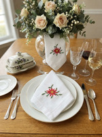 Serviettes de table en coton brodées personnalisées avec motif Poinsettia, ourlet festonné, durables, lavables en machine, pour événements domestiques et Noël, vente en gros