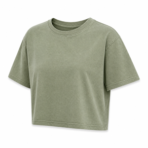 เสื้อยืดคอกลมทรงบ็อกซี่สีเขียวเซจสำหรับผู้หญิง ผ้าคอตตอนเจอร์ซีย์แบบเอนไซม์วอช แขนสั้น สไตล์ลำลอง - Product Image 1