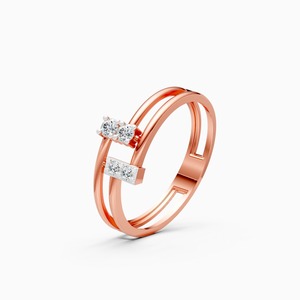 Anillo de doble barra con diamante cultivado en laboratorio de 0.12 quilates en oro amarillo, blanco y rosa de 9 quilates - Product Image 3