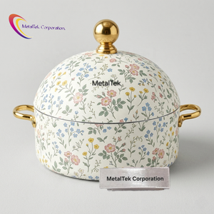 Plat de service isotherme de luxe en acier inoxydable à double paroi, motif floral Meena, pour maintenir les aliments au chaud - Product Image 1