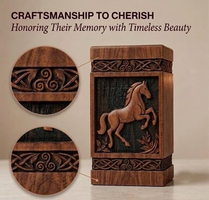 Hand-Carved American Style Wooden Urn <b>Box</b> Horse Design-Personalized <b>Memorial</b> Keepsake Eco-Friendly Durable 200-220 Cubic Inch - Product Image 3