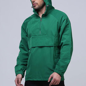 Men's Green Hooded Windproof Quarter-Zip <b>Jacket</b> Casual Style Spring Wear Regular Fit Polyester Material - Product Image 1