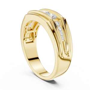 Anillo de boda para hombre con diamante cultivado en laboratorio en oro amarillo – Anillo de oro moderno, ancho y llamativo con diamantes - Product Image 1
