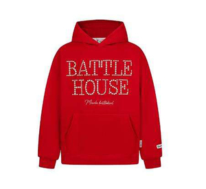 Battle House Hoodie Men's Cotton French Terry <b>Glitter</b> Print Casual Autumn Regular Fit Front Logo <b>Red</b> Navy Black - Product Image 6