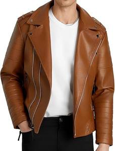 Chaqueta de Cuero Genuino para Hombre, Estilo Motero, Color Marrón, Cierre Asimétrico, Invierno, Proveedor Mayorista OEM ODM - Product Image 6