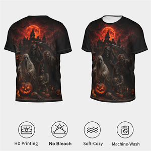 Custom Sublimation Printed Halloween <b>Skull</b> Ghost Pumpkin Gothic Short Sleeve Crew Neck Eco-Friendly Anti-Wrinkle T-<b>Shirt</b> - Product Image 5