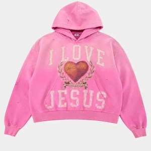 เสื้อฮู้ดดี้ I Love Jesus แบบกำหนดเองสำหรับผู้ชาย ผู้หญิง และวัยรุ่น ปักโลโก้ด้วยไหมเชนีล ผ้าฝ้ายฟลีซ - Product Image 1