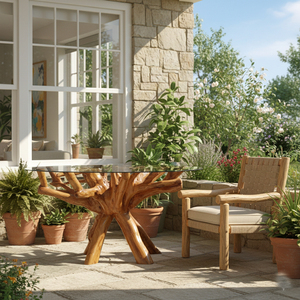 โต๊ะกาแฟไม้สักแท้ธรรมชาติ ดีไซน์ศิลปะ ออร์แกนิค เป็นมิตรกับสิ่งแวดล้อม ทนทาน พร้อมท็อปกระจกใส สำหรับตกแต่งภายใน - Product Image 5