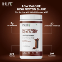 Poudre de shake substitut de repas 500g Chocolat 20g Protéines 5g Fibres avec Avoine Graines de Lin Enzymes Digestives Sans Sucre Ajouté