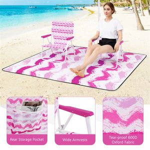 Set da Spiaggia 4 Pezzi con Ombrellone Parasole da 1,88 m, 2 Sedie Pieghevoli e Telo Impermeabile 203x203 cm Rosa - Product Image 3