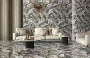 Carreaux de céramique de qualité supérieure, design Iris, 600x1200 mm, carrelage en porcelaine brillant, revêtement mural décoratif pour projet de hall d'hôtel - Product Image 2