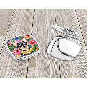 Espejo de maquillaje de mano plegable decorativo compacto Chihuahua Luau para mujeres y niñas Ideas de regalo de bolsillo para viajes - Product Image 3