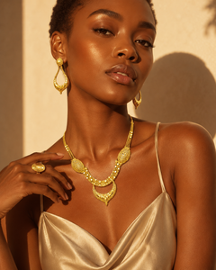 Ethiopian Inspired Gold Plated Statement <b>Necklace</b> Earrings <b>Ring</b> Set Fashion <b>Necklace</b> - Product Image 3