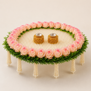Luxury Pearl Beaded <b>Wedding</b> Ring Platter with Pink Rose Floral Decoration and Golden Ring <b>Boxes</b> for Ceremony luxury <b>wedding</b> ring - Product Image 3