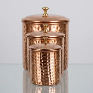 Kitchen Canister Set Set of Three Copper Kitchen Countertop Metal Decorative Containers Tableware Storage Canisters - Product Image 1