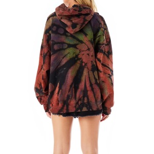 Custom Women Oversized Hoodie Dark Spiral Tie Dye Cotton French Terry Pullover Sweatshirt Rust Black <b>Drop</b> Shoulder OEM Wholesale - Product Image 4
