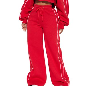 2 Piece Heavyweight Fleece Women's Tracksuit OEM Boxy Drop Shoulder Crop Pullover Solid Color Contrast Piping Women's Hoodies - Product Image 2