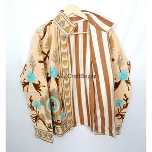Floral Embroidery Cotrise <b>Jacket</b> Vintage <b>Mandarin</b> <b>Collar</b> Cotton Lining Handmade Winter Autumn Quick Dry Eco-Friendly Breathable - Product Image 5