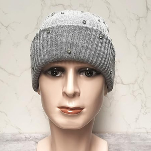 Black Crystal Beanie Hat Rib Knit Winter Warm <b>Cap</b> Women <b>Men</b> Fashion Studded Skull <b>Cap</b> Custom OEM Wholesale - Product Image 2
