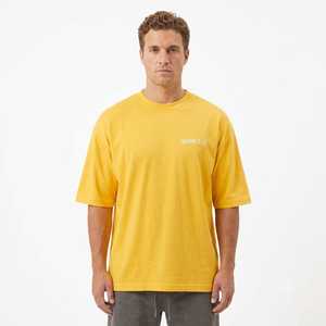 T-shirt pour homme en coton 100% de haute qualité, coupe ample, épaules tombantes, jaune, impression de logo personnalisée - Product Image 4