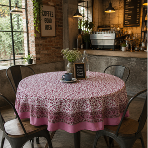 Floral Cotton Jaipur block print 4 seater <b>Round</b> <b>Table</b> <b>Cloth</b>, Eco-friendly handcrafted Premium Boho Design Sustainable Durable - Product Image 5