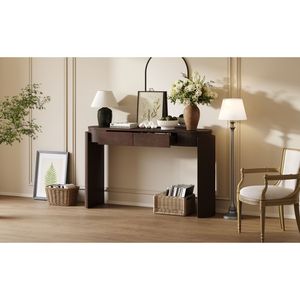 Consolle da ingresso TREXM con finitura effetto legno naturale, piano ovale scanalato e 2 cassetti - Product Image 4