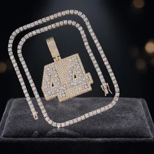 Colgante de Moissanita Número 44 Chapado en Plata 925, Estilo Hiphop, Joyería Unisex para Uso Diario, Engaste de Garra Chapado en Oro, AARVA JEWELS - Product Image 4