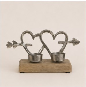 Handcrafted Modern Double Heart Tealight Candle Holder Eco-Friendly Christmas Home Decoration Silver Aluminum Metal Sculpture - Product Image 1
