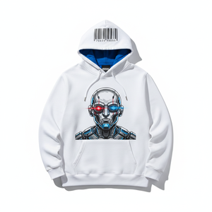 Sudadera con Capucha Blanca para Hombre, Corte Regular, Algodón, Diseño con Logotipo Frontal y Bolsillo, Informal, Transpirable, Estampado Puff, Ropa de Invierno - Product Image 1