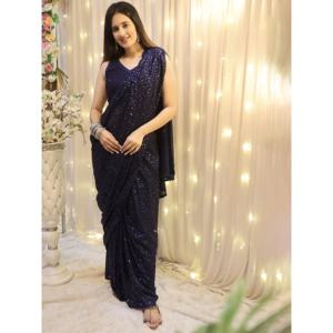 Séduisant Blush Blue Sequins Georgette Designer Saree Avec Chemisier - Product Image 2