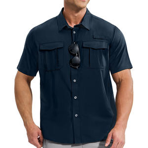 Camisas de pesca elegantes de tela para hombre, transpirables, de algodón y spandex, ropa deportiva para hombre. - Product Image 1