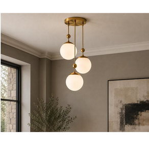 Lustre globe en laiton à 3 lumières, suspension décalée, luminaire de plafond moderne du milieu du siècle, éclairage décoratif pour la maison - Product Image 5