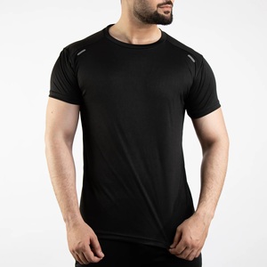 Camiseta de Manga Corta Negra para Hombre, de Secado Rápido, Corte Ajustado, Cuello Redondo, Informal, de Color Sólido, Tejida en Poliéster - Product Image 3