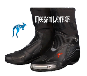 Bottes de moto en cuir pour hommes, design unique et tendance, qualité supérieure, doublure en mesh respirant, style course, ventilées, blanches - Product Image 1