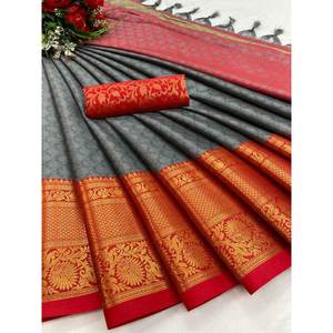 ส่าหรีผ้าไหมผ้าฝ้ายออร่าพร้อมคอลเลกชันสีสวย - Product Image 1