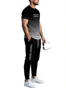 Ensemble de t-shirts à col rond noirs pour hommes ONETEN APPAREL, imprimé lettres, tenue décontractée en 2 pièces avec pantalon de jogging - Product Image 4
