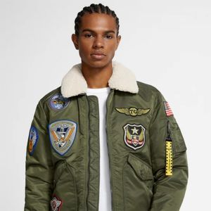 Men's Olive Green Breathable Bomber Jacket with <b>Sherpa</b> Lining Zipper Closure Casual Streetwear Winter Wear - Product Image 3