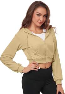 Sweat-shirt court zippé pour femme, hiver, logo frontal ODM, décontracté, sport, gym, entraînement - Product Image 3