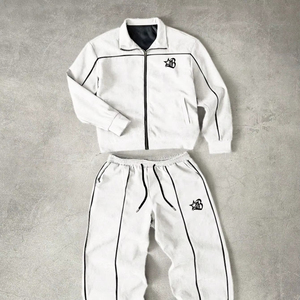 Ensemble de survêtement unisexe blanc 1977 Essential avec veste et pantalon à manches longues, coupe ajustée, léger, avec bordure contrastante, taille XXS - Product Image 1