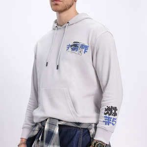 Sweat-shirt à capuche gris pour homme, coupe classique, en coton French Terry, logo imprimé sur le devant, style décontracté, idéal pour l'automne, avec poches. - Product Image 2