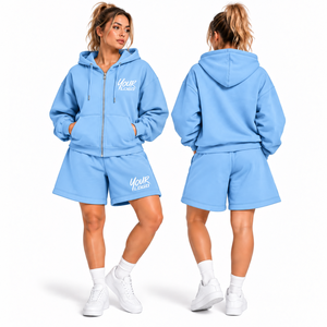 Novedad: Conjunto de Sudadera con Capucha y Pantalón Corto para Mujer, de 2 Piezas, con Cremallera, Ajuste Oversize Personalizado, el Más Vendido - Product Image 1