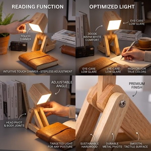 Wooden Rechargeable Led Desk Lamp Touch Control <b>Battery</b> <b>Powered</b> 2700K Warm White <b>Light</b> Minimalist Design Square Shade - Product Image 5