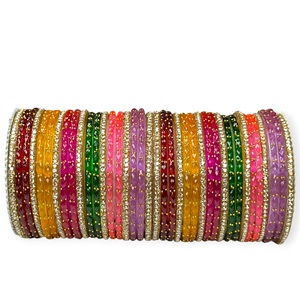 Wholesale Premium Multicolor Bridal <b>Glass</b> <b>Bangles</b> Gold Plated Emerald Cut Pearl Set Work Heavy Festive Wedding Wear Full Stack - Product Image 2