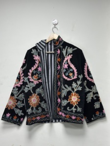 Blouson Bomber Écologique Style Indien en Velours Épais Brodé à Motifs Floraux, Col Rond, Manches Longues, Vêtement d'Extérieur Automne pour Adulte - Product Image 4