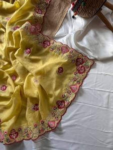 Sari de Seda Bordado de Lujo, Estilo Boutique Pakistaní e Indio de Bollywood, Último Modelo Exclusivo, Saree Étnico para Novias y Bodas - Product Image 3